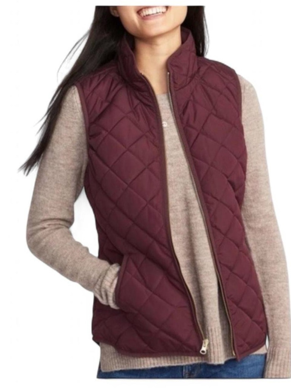 Quilted Sleeveless Puffer Vest - Burgundy